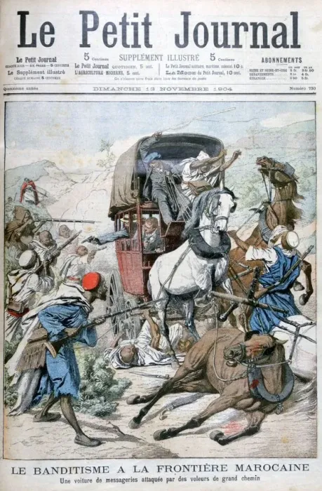 Framed Print : Bandits attacking a mail coach on the Moroccan frontier, 1904 Framed Print : Bandits attacking a mail coach on the Moroccan frontier, 1904