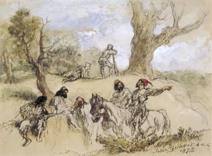 Framed Print : Banditti, 1873. Artist: Sir John Gilbert Framed Print : Banditti, 1873. Artist: Sir John Gilbert