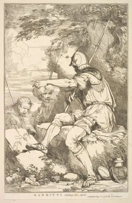 Framed Print : Banditti Taking His Post (from Fifteen Etchings Dedicated to Sir Joshua Reynol Framed Print : Banditti Taking His Post (from Fifteen Etchings Dedicated to Sir Joshua Reynol