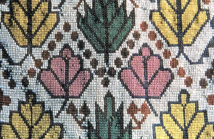 Framed Print : Detail of a Bandolier bag displaying 19th century woven beadwork, 19th century Framed Print : Detail of a Bandolier bag displaying 19th century woven beadwork, 19th century