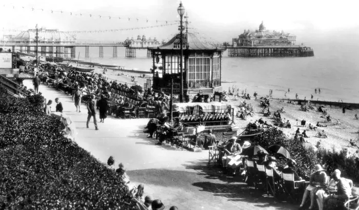 Framed Print : The bandstand and pier, Eastbourne, East Sussex, early 20th century. Artist: E Dennis Framed Print : The bandstand and pier, Eastbourne, East Sussex, early 20th century. Artist: E Dennis