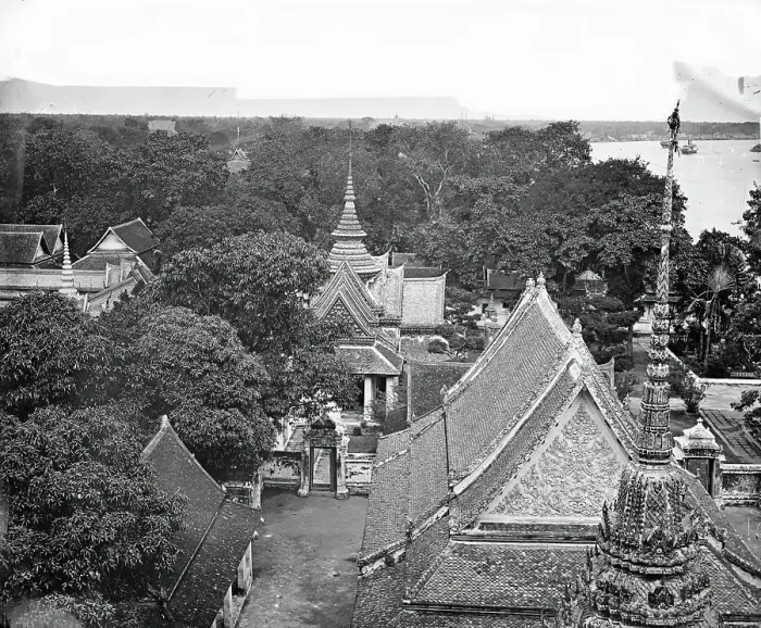 Framed Print : Bangkok, Siam (Thailand): the view towards Thonburi from high up on Wat Arun, 1865 / 1866. Creator: John Thomson Framed Print : Bangkok, Siam (Thailand): the view towards Thonburi from high up on Wat Arun, 1865 / 1866. Creator: John Thomson