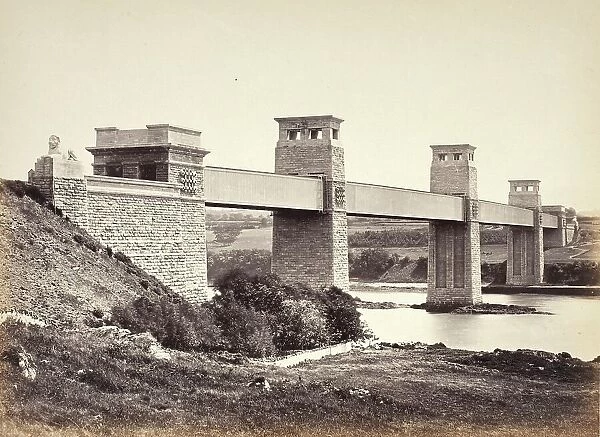 Bangor, The Britannia Bridge, From Anglesey (258), Printed 1860 circa. Creator: Francis Bedford