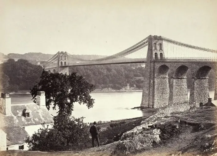 Framed Print : Bangor, Suspension Bridge, From Anglesey (254), Printed 1860 circa. Creator: Francis Bedford Framed Print : Bangor, Suspension Bridge, From Anglesey (254), Printed 1860 circa. Creator: Francis Bedford