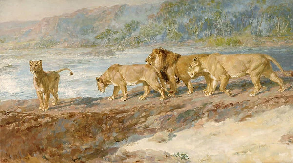 On the bank of an African river, 1918. Artist: Briton Riviere