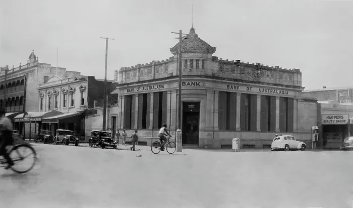 Framed Print : Bank of Australasia, 157 East Street, Rockhampton, Queensland, 1944. Creator: Jack Bain Framed Print : Bank of Australasia, 157 East Street, Rockhampton, Queensland, 1944. Creator: Jack Bain