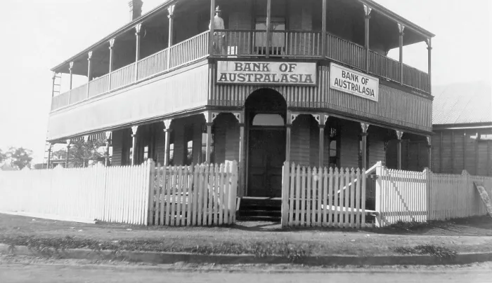 Framed Print : Bank of Australasia, Charlotte Street, Crows Nest, Queensland, 1935. Creator: Jack Bain Framed Print : Bank of Australasia, Charlotte Street, Crows Nest, Queensland, 1935. Creator: Jack Bain