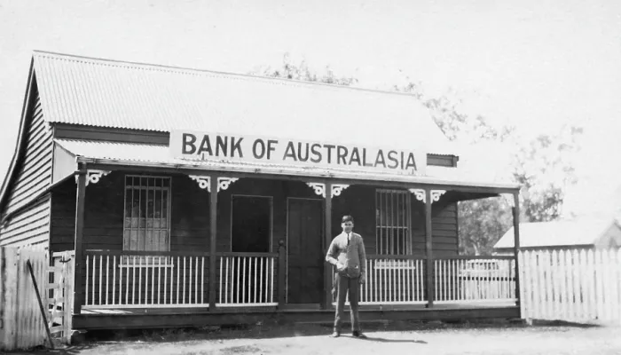 Framed Print : Bank of Australasia, Cooyar - W.E. Perry, 1925. Creator: Jack Bain Framed Print : Bank of Australasia, Cooyar - W.E. Perry, 1925. Creator: Jack Bain