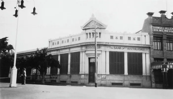 Framed Print : Bank of Australasia, corner of Flinders Street and Denham Street, Townsville, Queensland, 1933. Creator: Jack Bain Framed Print : Bank of Australasia, corner of Flinders Street and Denham Street, Townsville, Queensland, 1933. Creator: Jack Bain