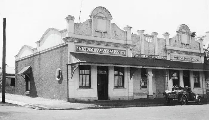 Framed Print : Bank of Australasia, corner of King and Mary Streets, Kingaroy, Queensland, 1935. Creator: Jack Bain Framed Print : Bank of Australasia, corner of King and Mary Streets, Kingaroy, Queensland, 1935. Creator: Jack Bain