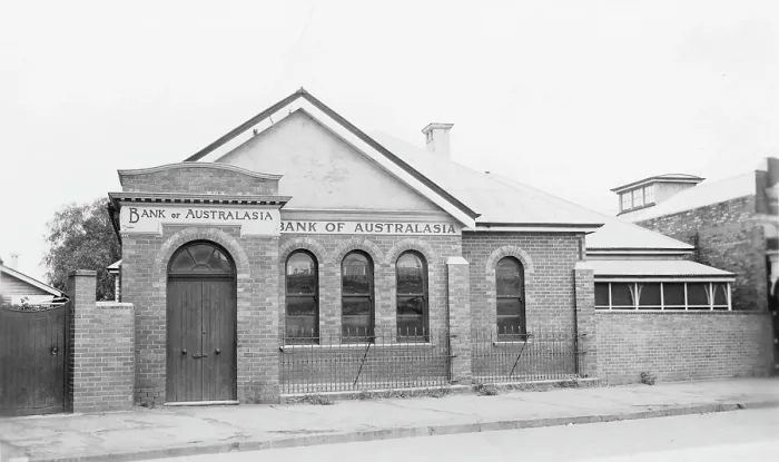 Framed Print : Bank of Australasia, Oakey, Queensland, 1935. Creator: Jack Bain