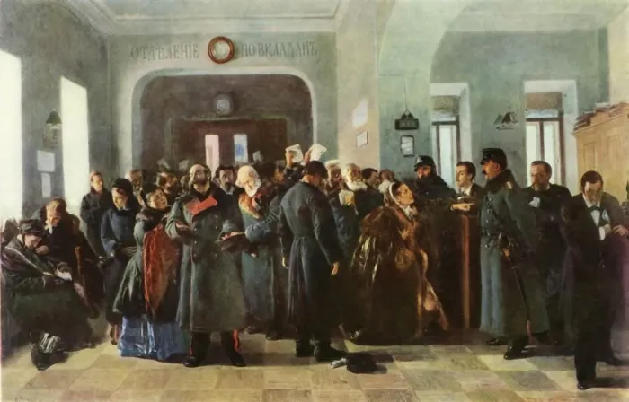 Framed Print : The Bank Collapses, 1881, (1965). Creator: Vladimir Makovsky Framed Print : The Bank Collapses, 1881, (1965). Creator: Vladimir Makovsky