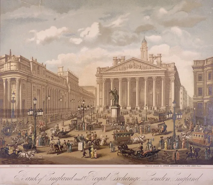 Framed Print : Bank of England and Royal Exchange, London, c1860. Artist: F Appel Framed Print : Bank of England and Royal Exchange, London, c1860. Artist: F Appel