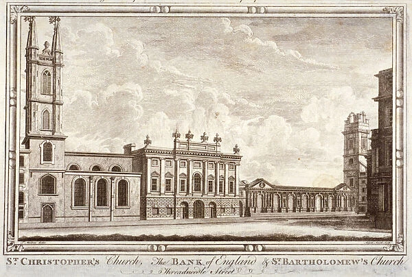 Bank of England, St Christopher-le-Stocks and St Bartholomew-by-the-Exchange, London, c1775