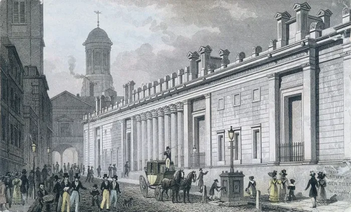Framed Print : Bank of England, Threadneedle Street, London, 1828. Artist: W Wallis Framed Print : Bank of England, Threadneedle Street, London, 1828. Artist: W Wallis