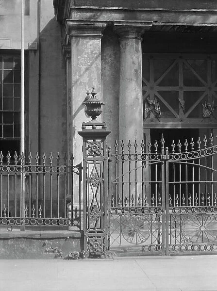 Bank of Louisiana wrought iron fence, 344 Royal Street, New Orleans, between 1920 and 1926. Creator: Arnold Genthe