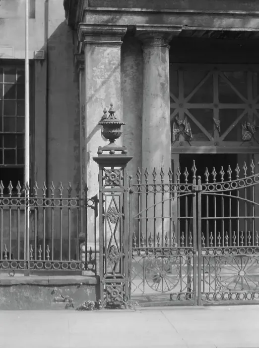Framed Print : Bank of Louisiana wrought iron fence, 344 Royal Street, New Orleans, between 1920 and 1926. Creator: Arnold Genthe Framed Print : Bank of Louisiana wrought iron fence, 344 Royal Street, New Orleans, between 1920 and 1926. Creator: Arnold Genthe