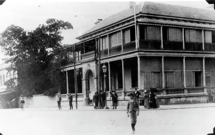 Framed Print : Bank of New South Wales on the corner of Queen and George Streets Brisbane, c1888. Creator: Unknown Framed Print : Bank of New South Wales on the corner of Queen and George Streets Brisbane, c1888. Creator: Unknown