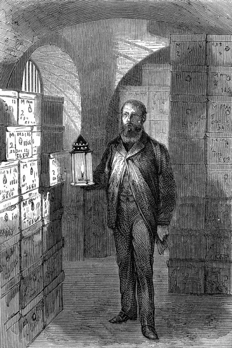 Framed Print : Banknote store in the vaults of the Bank of England, c1870 Framed Print : Banknote store in the vaults of the Bank of England, c1870