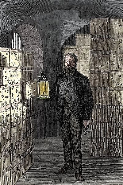 Banknote store in the vaults of the Bank of England, c1870