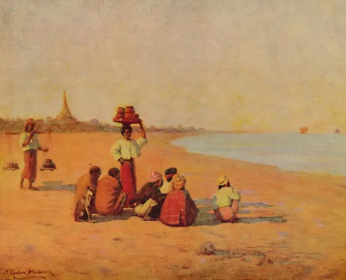 Framed Print : On the Banks of the Irrawaddy - Waiting for the Steamer, 1913. Artist: James Raeburn Middleton