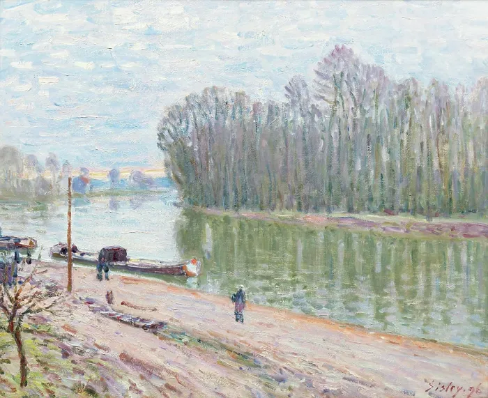 Framed Print : Banks of the Loing, Morning Effect, 1896. Creator: Sisley, Alfred (1839-1899) Framed Print : Banks of the Loing, Morning Effect, 1896. Creator: Sisley, Alfred (1839-1899)
