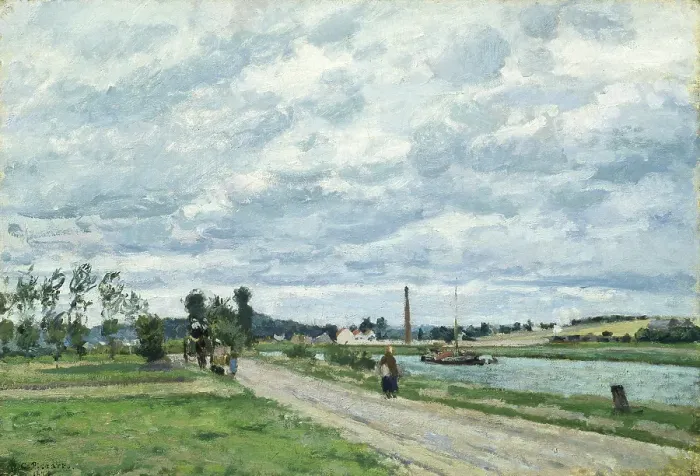 Framed Print : The Banks of the Oise near Pontoise, 1873. Creator: Camille Pissarro Framed Print : The Banks of the Oise near Pontoise, 1873. Creator: Camille Pissarro
