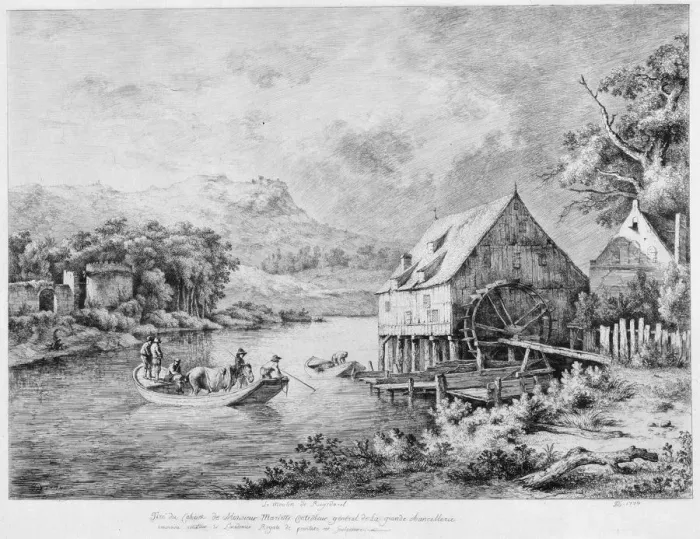 Framed Print : A mill on the banks of the River, 1774 Framed Print : A mill on the banks of the River, 1774