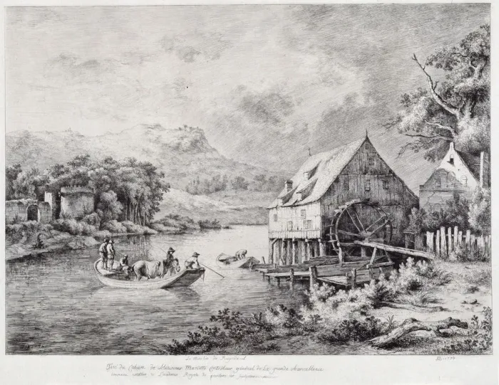 Framed Print : A mill on the banks of the River, 1774. Artist: Boissieu, Jean-Jacques, de (1736-1810) Framed Print : A mill on the banks of the River, 1774. Artist: Boissieu, Jean-Jacques, de (1736-1810)