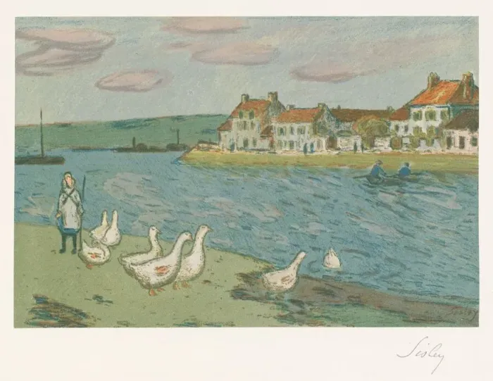 Framed Print : Banks of the River (Les Bords de riviere), 1897. Creators: Alfred Sisley Framed Print : Banks of the River (Les Bords de riviere), 1897. Creators: Alfred Sisley