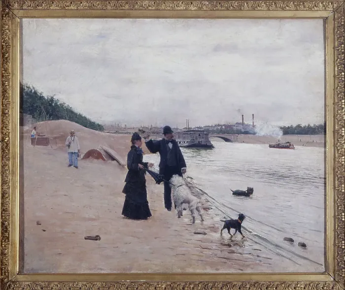 Framed Print : The banks of the Seine, c1880. Creator: Jean Beraud Framed Print : The banks of the Seine, c1880. Creator: Jean Beraud