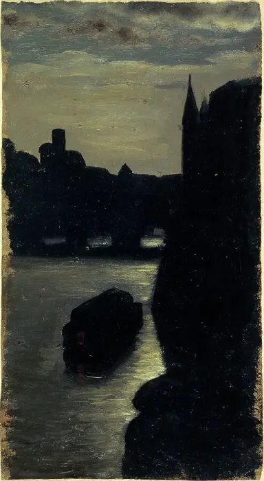 Framed Print : Banks of the Seine, near the courthouse, at night, c1870. Creator: Charles-Emile Cuisin Framed Print : Banks of the Seine, near the courthouse, at night, c1870. Creator: Charles-Emile Cuisin