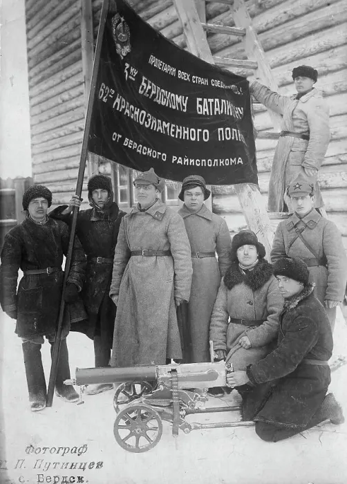 Framed Print : The banner of the Berdsk regional executive committee is held by the soldiers of the 3rd... 1928. Creator: GP Putintsev Framed Print : The banner of the Berdsk regional executive committee is held by the soldiers of the 3rd... 1928. Creator: GP Putintsev