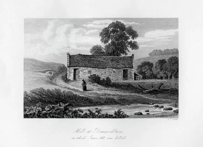 Framed Print : Mill at Bannockburn, in which James III of Scotland was killed in 1488, (1840). Artist: C J Smith Framed Print : Mill at Bannockburn, in which James III of Scotland was killed in 1488, (1840). Artist: C J Smith
