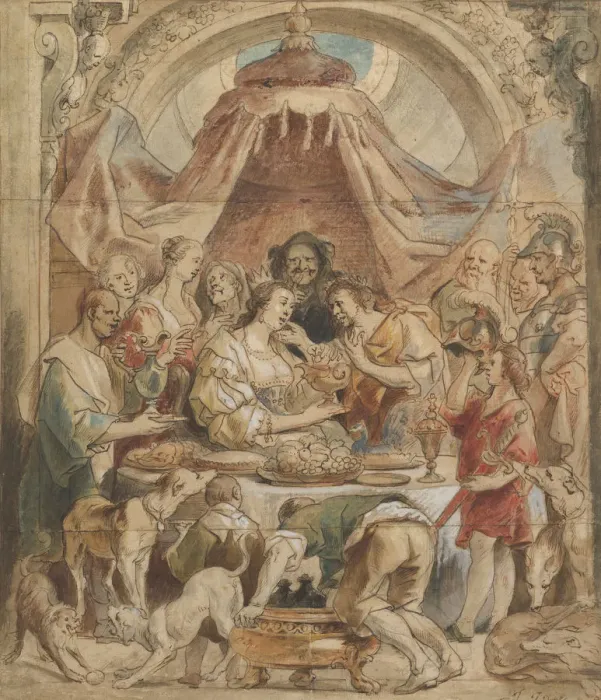 Framed Print : The Banquet of Anthony and Cleopatra, 17th century. Creator: Jacob Jordaens Framed Print : The Banquet of Anthony and Cleopatra, 17th century. Creator: Jacob Jordaens