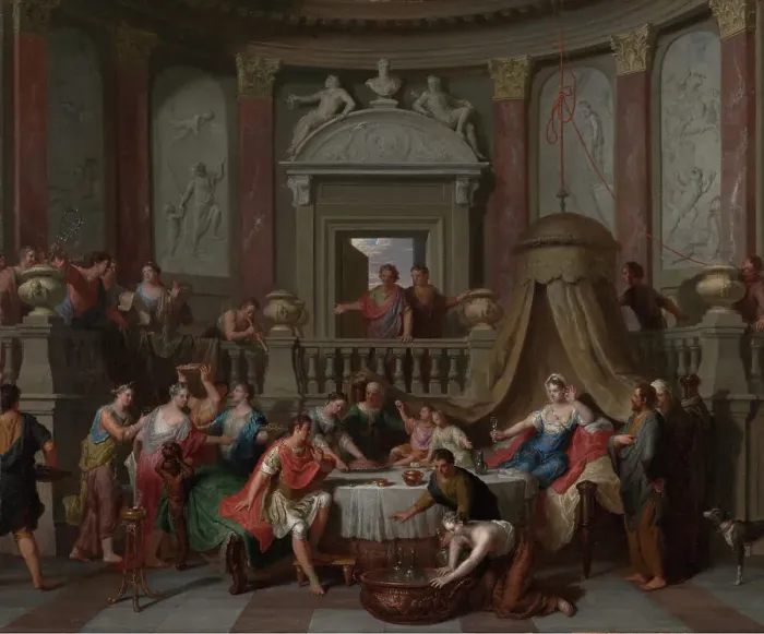 Framed Print : The Banquet of Cleopatra, late 17th-early 18th century. Creator: Gerard Hoet Framed Print : The Banquet of Cleopatra, late 17th-early 18th century. Creator: Gerard Hoet