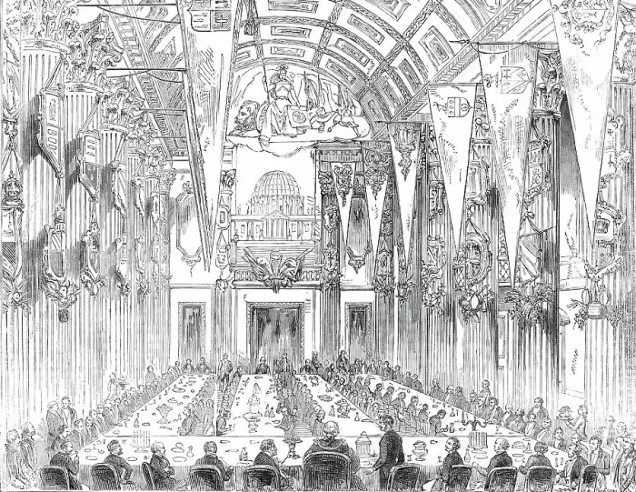 Framed Print : Banquet in the Egyptian Hall, at the Mansion-House, 1850. Creator: Unknown Framed Print : Banquet in the Egyptian Hall, at the Mansion-House, 1850. Creator: Unknown
