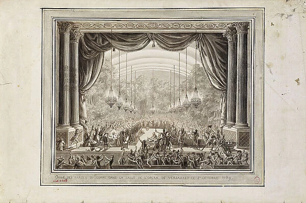 Banquet of the Garde du Corps in the Opéra Royal de Versailles, October 1, 1789, 1789. Creator: Prieur, Jean-Louis (1759-1795)