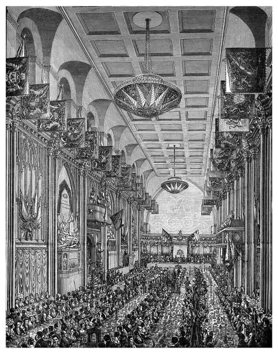 Framed Print : Banquet in the Great Hall for Queen Victoria, Guildhall, City of London, November 1837 (1886) Framed Print : Banquet in the Great Hall for Queen Victoria, Guildhall, City of London, November 1837 (1886)
