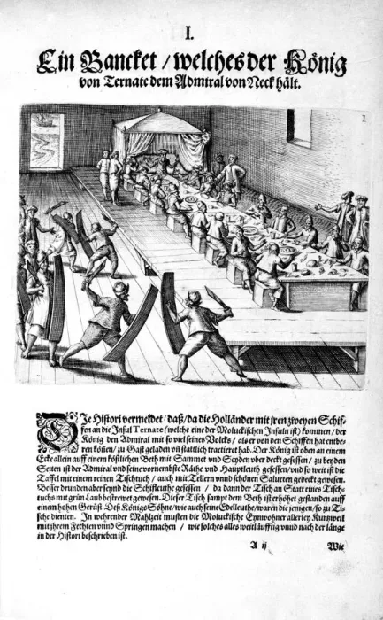 Framed Print : Banquet with the King, 1606. Artist: Theodore de Bry Framed Print : Banquet with the King, 1606. Artist: Theodore de Bry