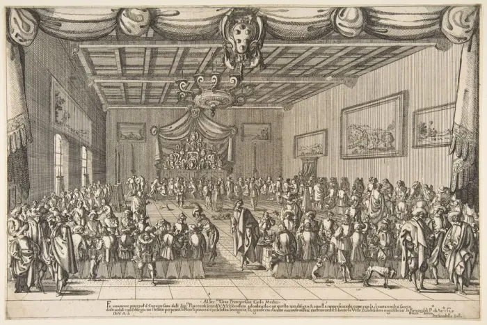 Framed Print : Banquet of the Piacevoli, 1627. Creator: Stefano della Bella Framed Print : Banquet of the Piacevoli, 1627. Creator: Stefano della Bella