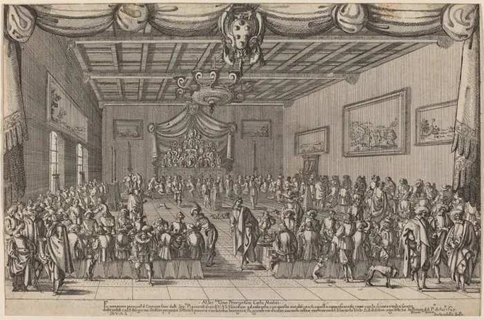 Framed Print : The Banquet of the Piacevoli, 1627. Creator: Stefano della Bella Framed Print : The Banquet of the Piacevoli, 1627. Creator: Stefano della Bella