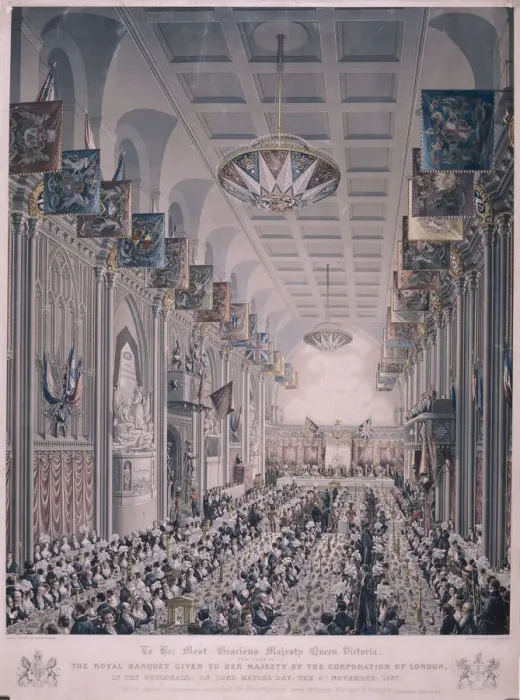Framed Print : Banquet for Queen Victoria at the Guildhall, London, 1837. Artist: RG Reeve Framed Print : Banquet for Queen Victoria at the Guildhall, London, 1837. Artist: RG Reeve