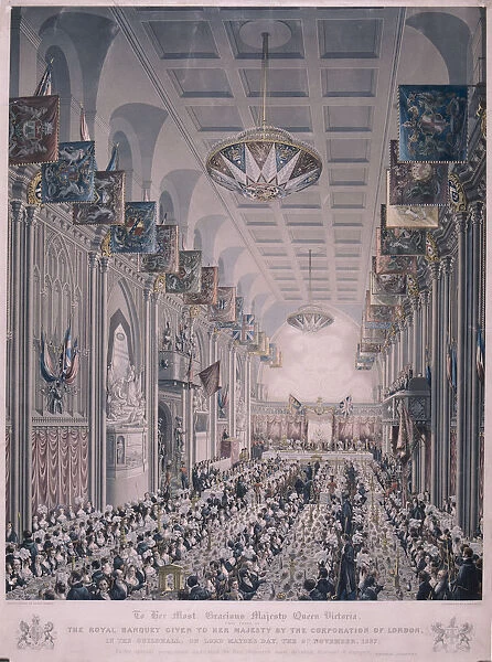 Banquet for Queen Victoria at the Guildhall, London, 1837. Artist: RG Reeve