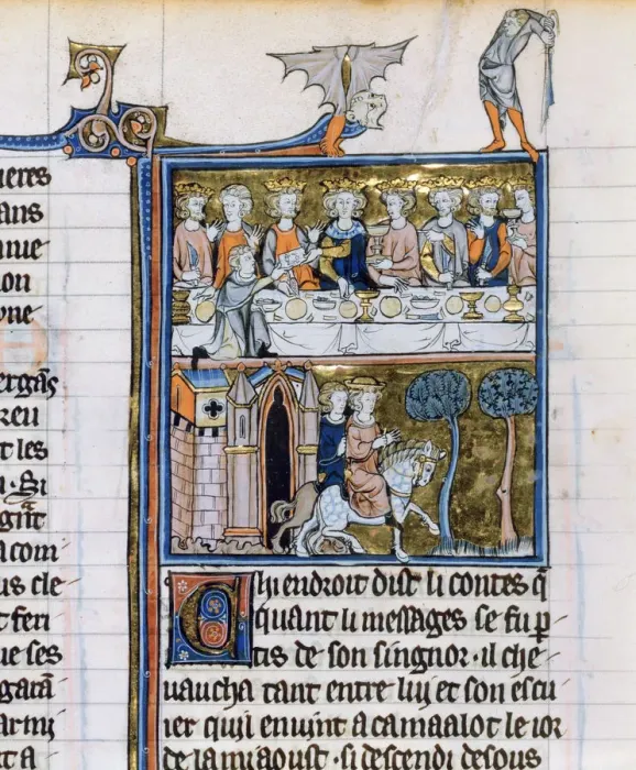 Framed Print : Banquet and riders, c1280-1290 Framed Print : Banquet and riders, c1280-1290