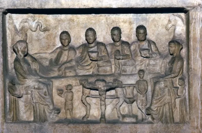Framed Print : Banquet scene on funeral stele from Erdok, Turkey, Hellinistic period, c323 BC-31BC Framed Print : Banquet scene on funeral stele from Erdok, Turkey, Hellinistic period, c323 BC-31BC