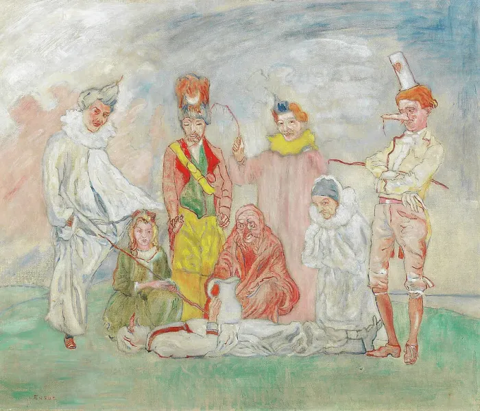 Framed Print : Baptême de masques (Baptism of masks), 1925-1930. Creator: Ensor, James (1860-1949) Framed Print : Baptême de masques (Baptism of masks), 1925-1930. Creator: Ensor, James (1860-1949)