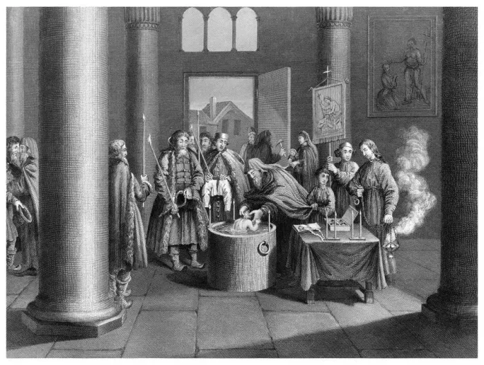 Framed Print : A Baptism According to the Greek Church in Russia. Artist: W Forrest Framed Print : A Baptism According to the Greek Church in Russia. Artist: W Forrest