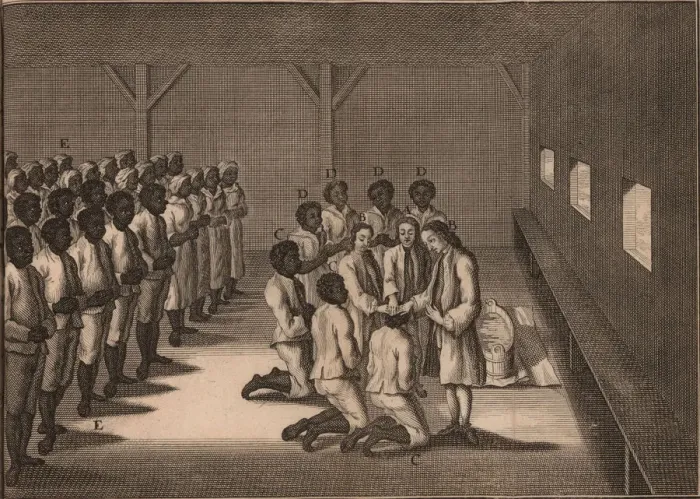 Framed Print : Baptism of black slaves, 1757. Creator: Anonymous