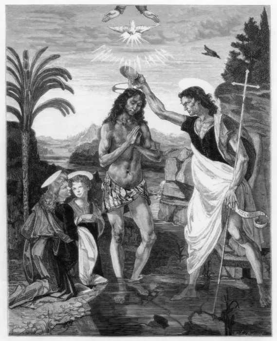 Framed Print : The Baptism of Christ, 1472-1475 (1870) Framed Print : The Baptism of Christ, 1472-1475 (1870)
